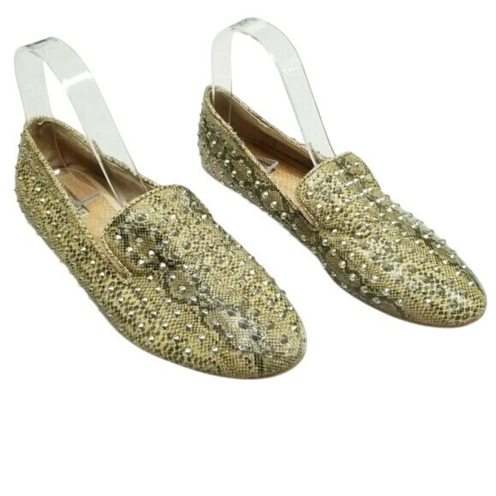 Matiko Spiked Loafers Women's Snakeskin Pattern Flats Tan Leather 7.5 EUC